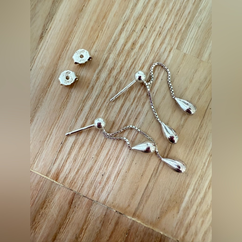 Italy 925 Sterling silver double teardrop earrings on posts - Picture 5 of 6